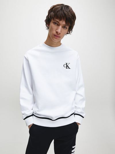 Calvin Klein Ruhák HU716531 | Calvin Klein Relaxed Organic Cotton Férfi Pulóver Világos Fehér